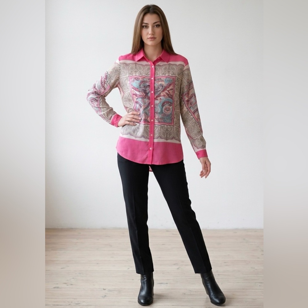Sweet Rain Pink and Beige Paisley Button-Up Blouse - Picture 2 of 4